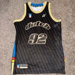 Dutch Bros Black Pinstripe '92 Basketball Jersey with Yellow Trim